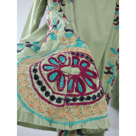 Bohemian Tunic Top Blouse Women's Size 14 Green Multicolor Floral Embroidered - Picture 8 of 11